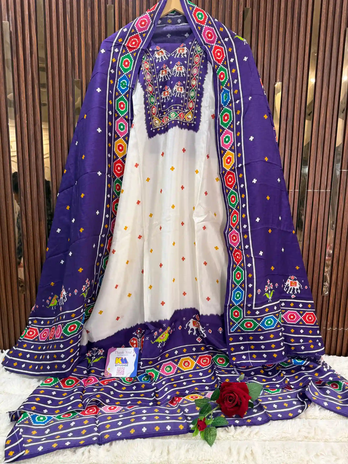 Premium Russian Silk Patola Print Designer Suit Set