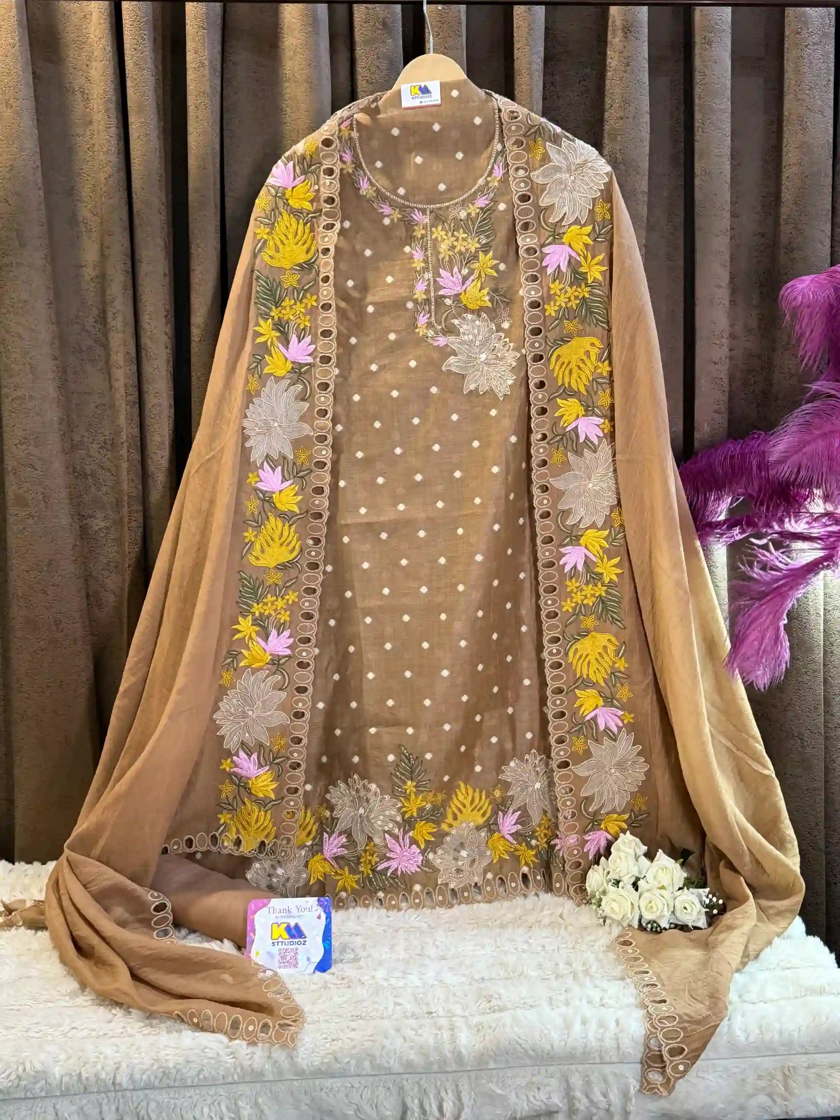 Pure Linen Jamdani Heirloom Designer Suit Set
