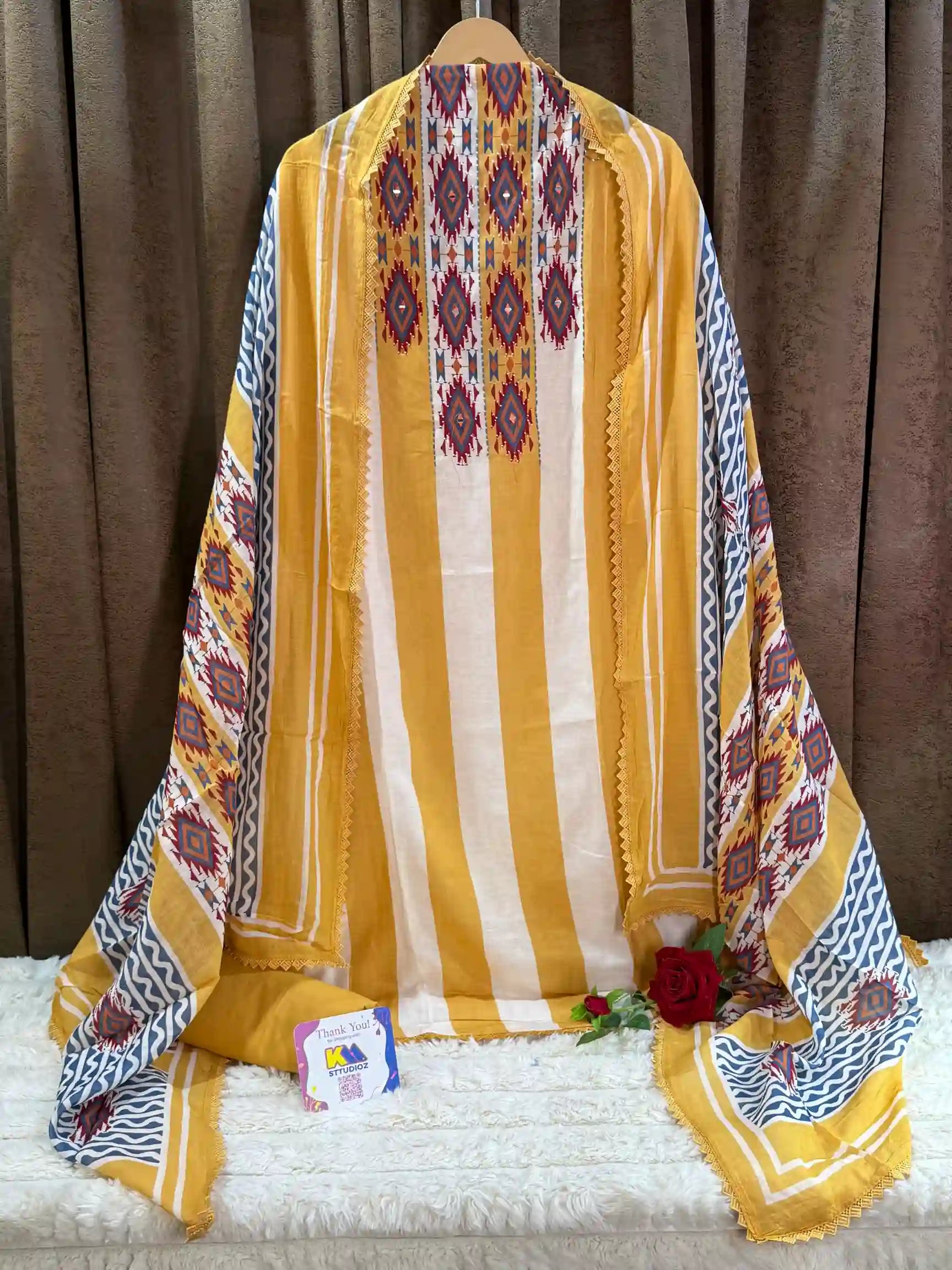 Pure Mul Cotton Ikat Fusion Suit Set