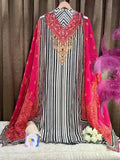 Premium Pure Muslin Striped Embroidered Unstitched Suit Set