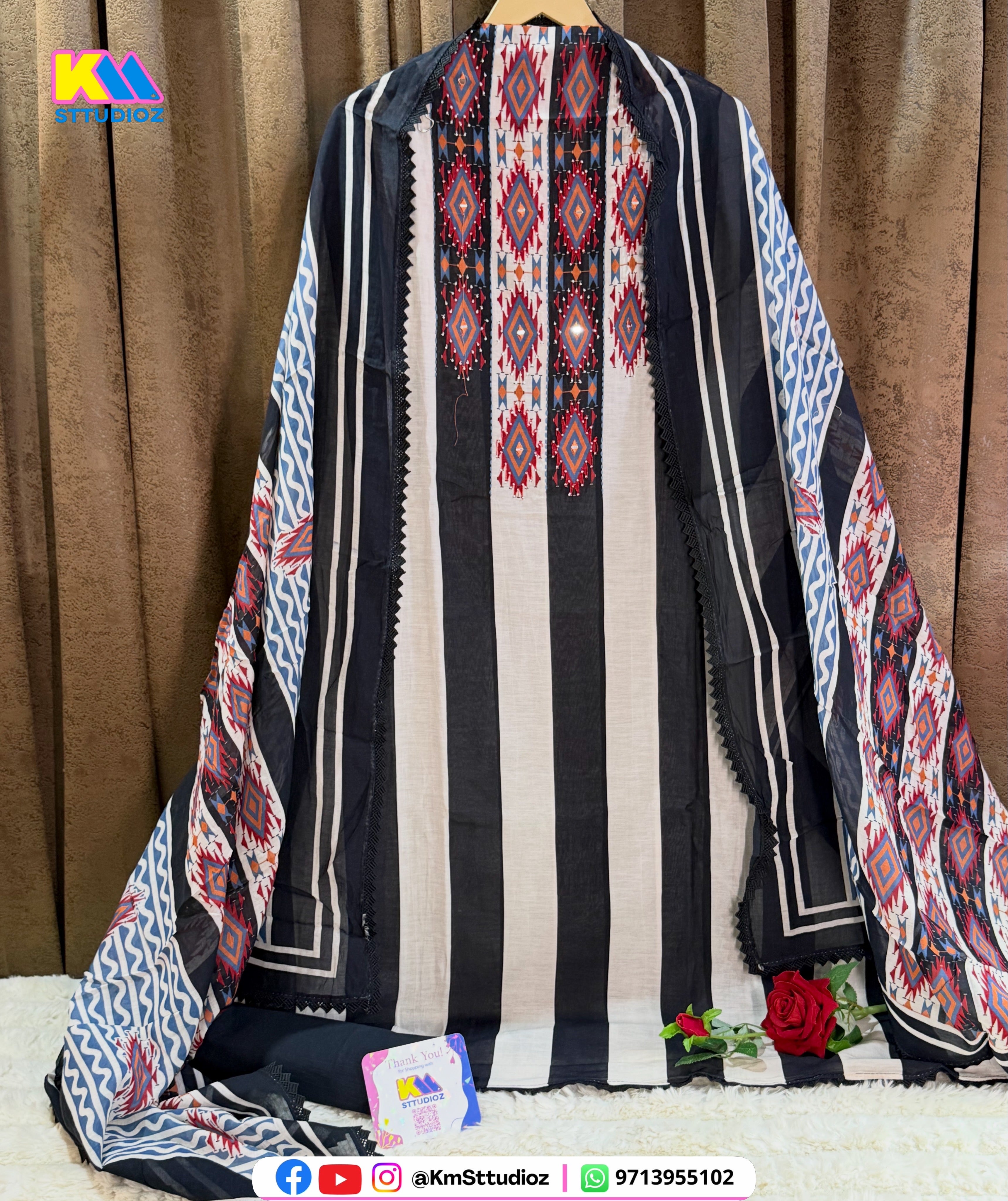 Pure Mul Cotton Ikat Fusion Suit Set