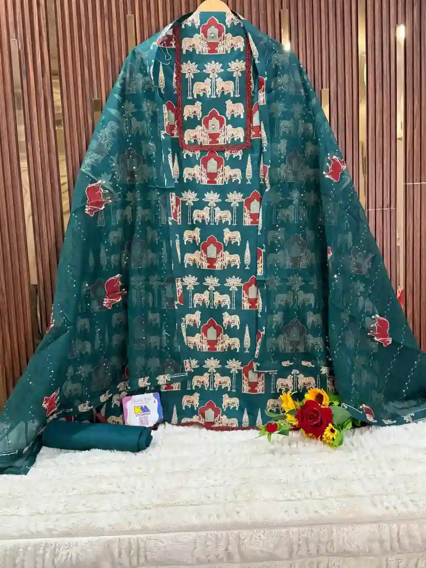Cotton Ajrakh Kurta Set with Kota Doria Dupatta