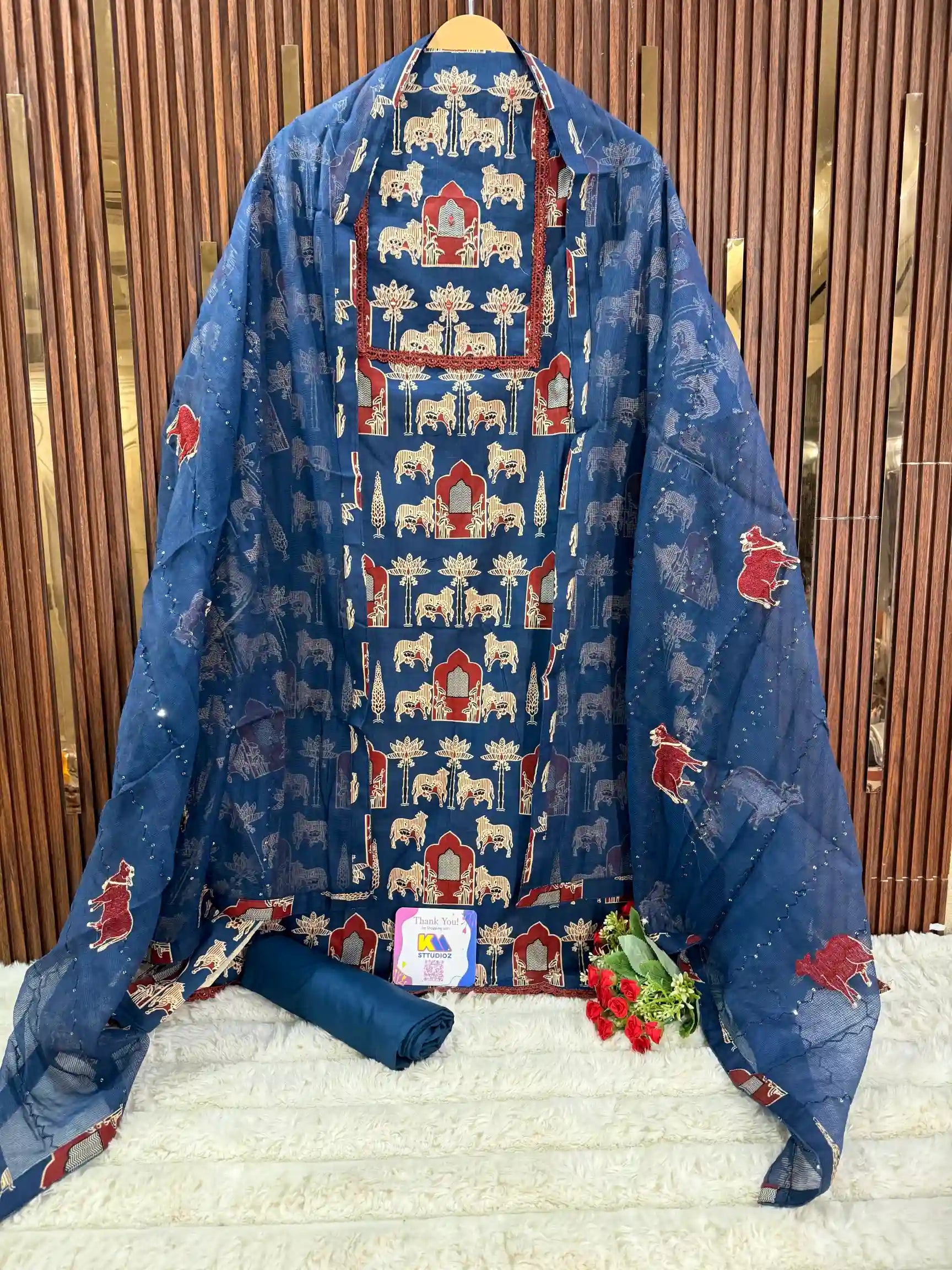 Cotton Ajrakh Kurta Set with Kota Doria Dupatta