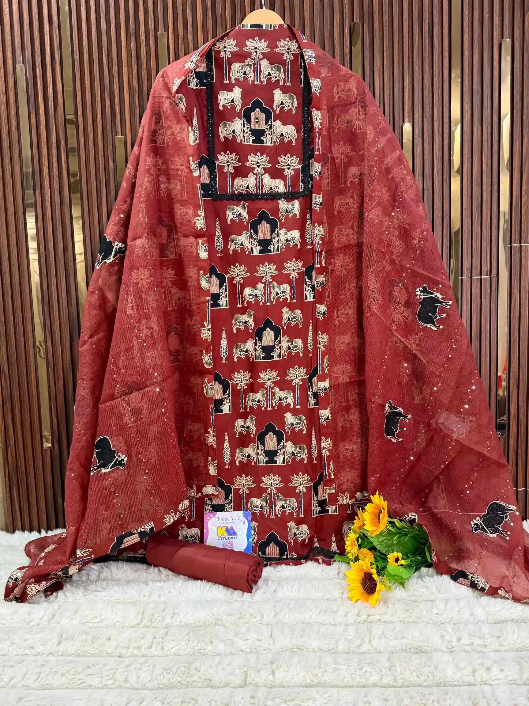 Cotton Ajrakh Kurta Set with Kota Doria Dupatta