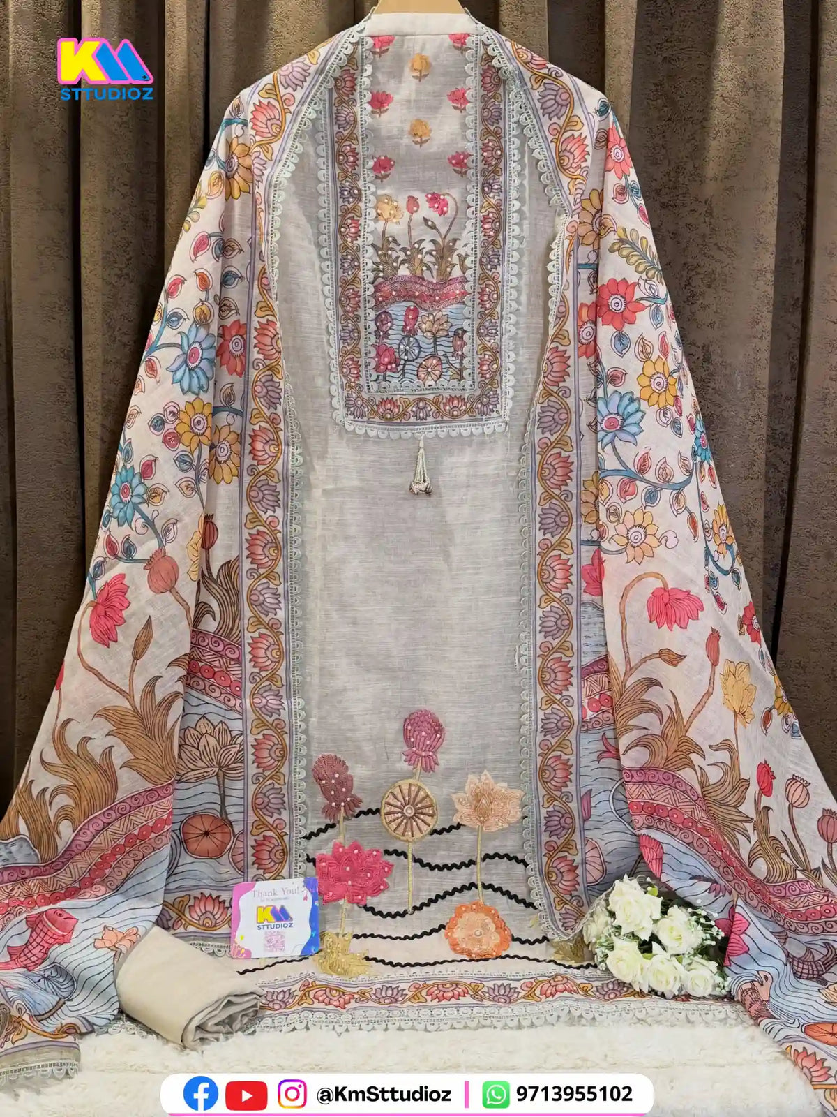 Premium Linen Cotton Kalamkari Suit Set