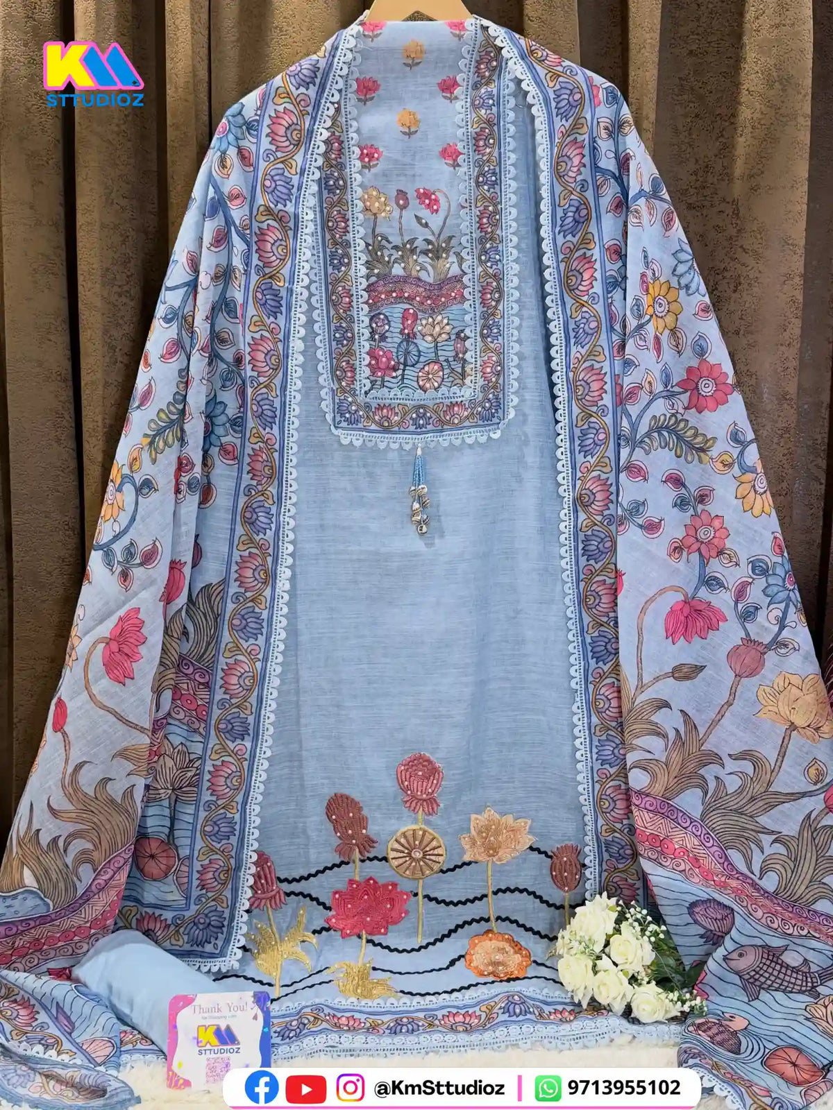 Premium Linen Cotton Kalamkari Suit Set