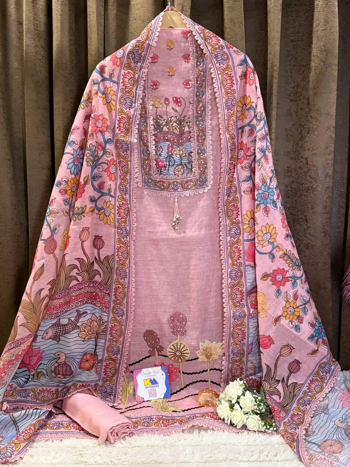 Premium Linen Cotton Kalamkari Suit Set