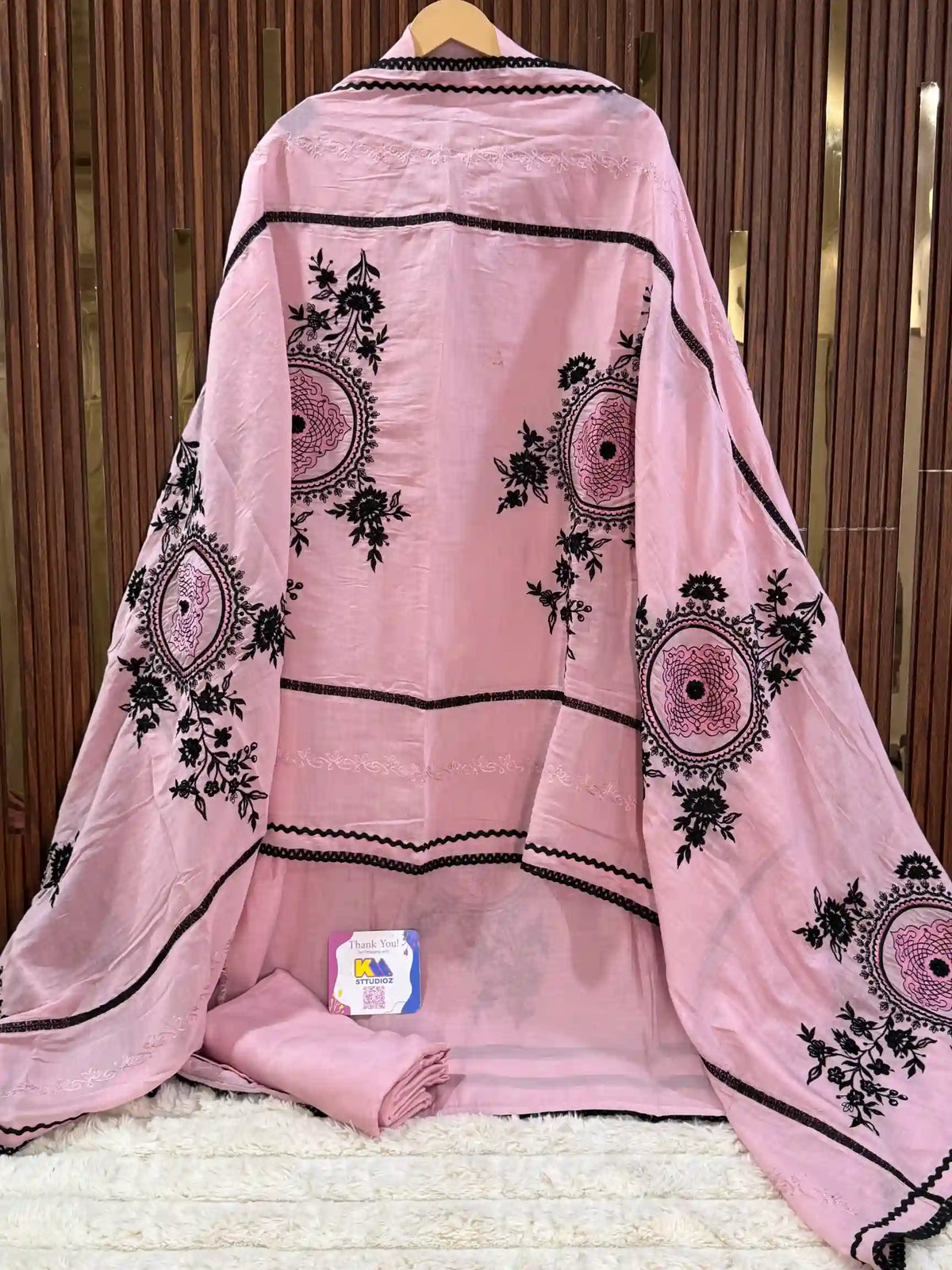 Mul Chanderi Black Work Suit Set