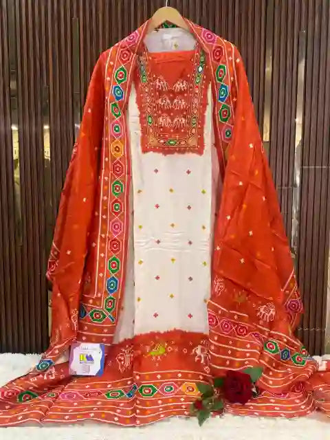 Premium Russian Silk Patola Print Designer Suit Set