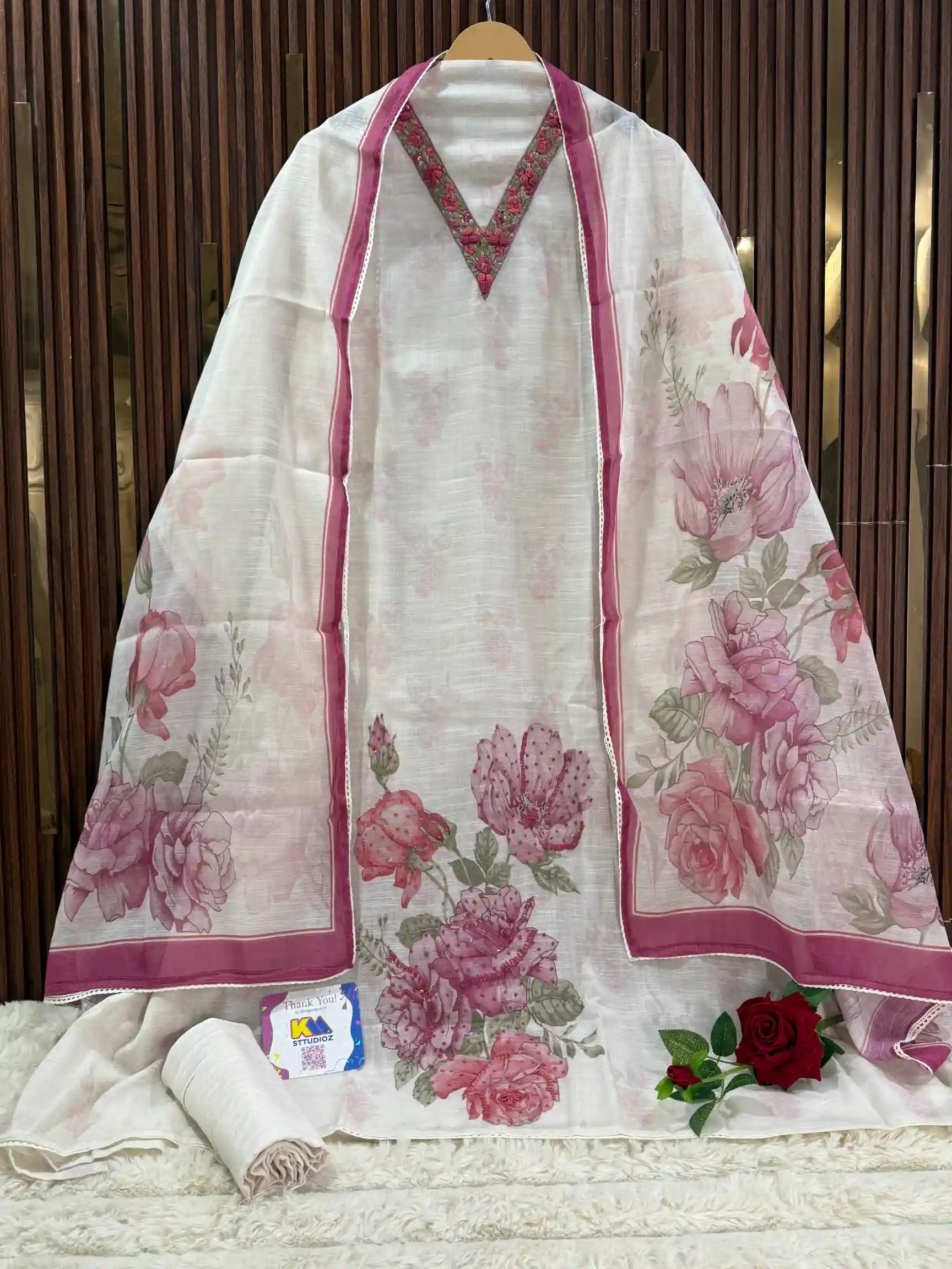 Premium Linen Cotton Embroidered Suit Set