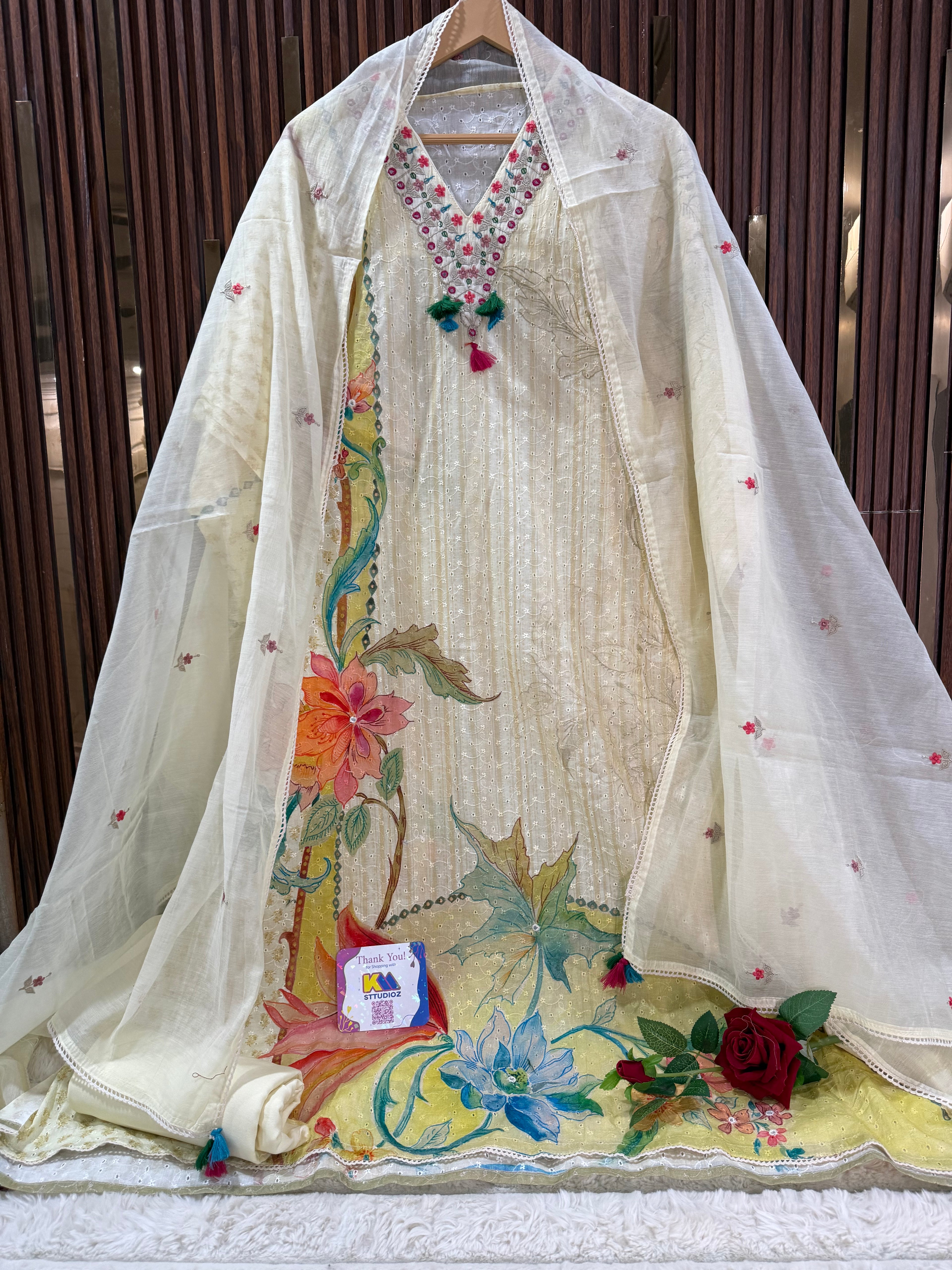 Pure Cotton Schiffli Embroidered Suit Set