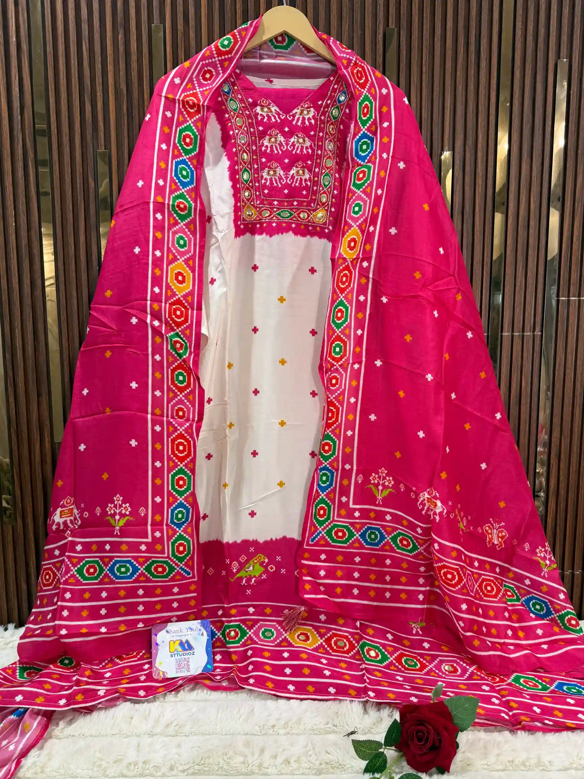 Premium Russian Silk Patola Print Designer Suit Set