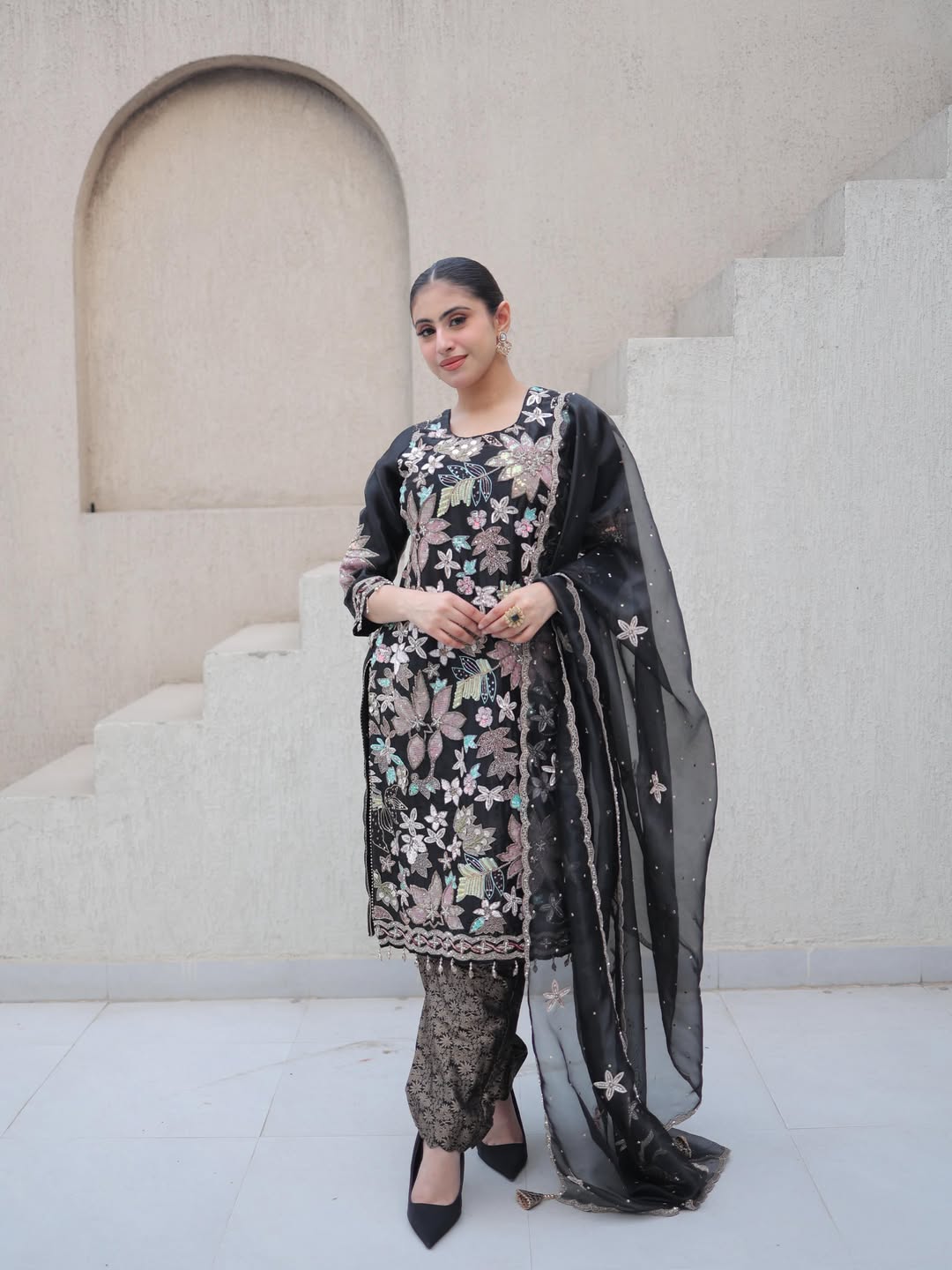 Luxury Black Designer Wedding & Trousseau Suit Set