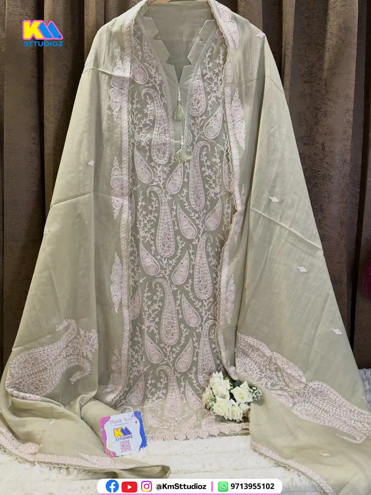 Pure Mul Cotton Kashmiri Embroidered Salwar Suit Set