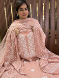 Pure Mul Chanderi Semi-Stitched Lucknowi Chikankari Kurta & Dupatta Set