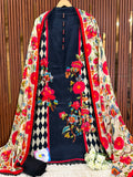 Pure Muslin Cotton Designer Suit Set with Floral Chiffon Dupatta