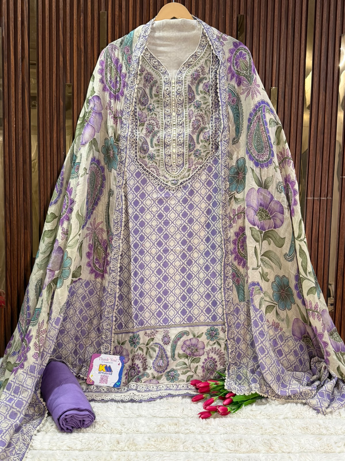 Floral Muslin Chanderi Designer Suit Set