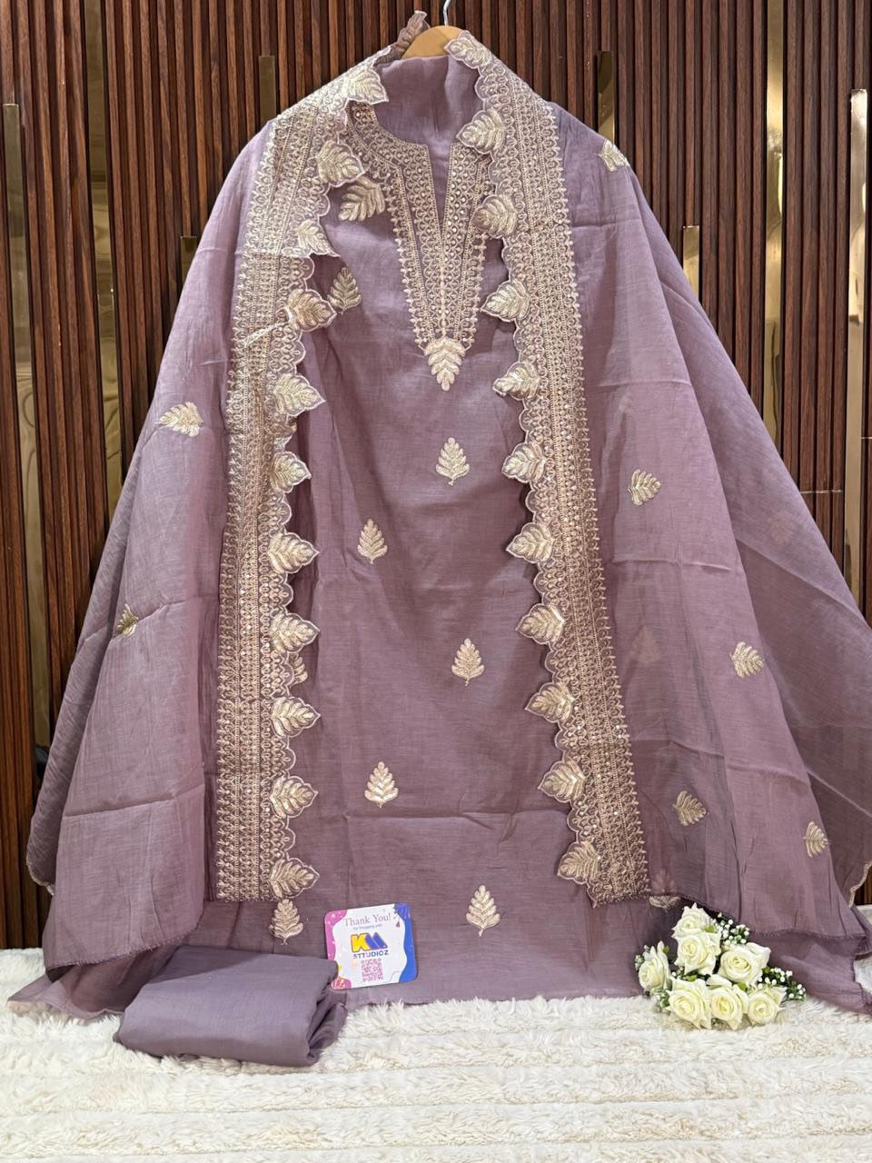 Mul Chanderi Cutwork Designer Suit Set
