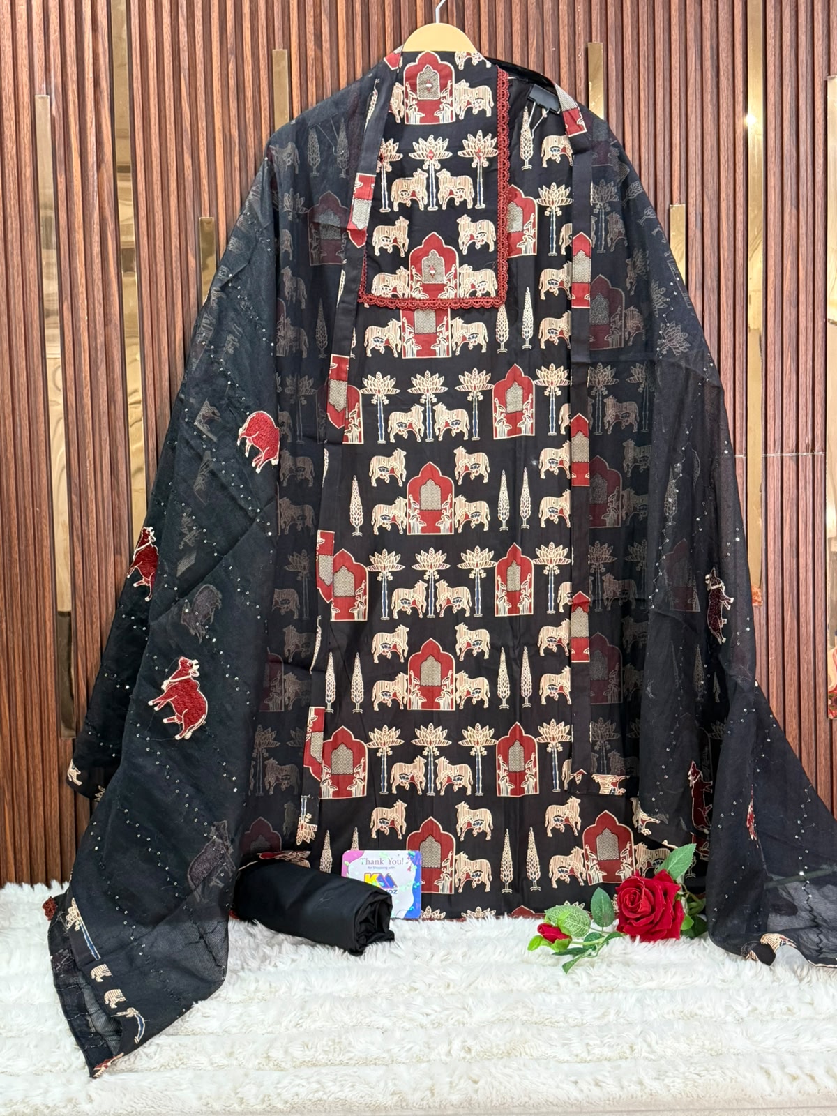 Cotton Ajrakh Kurta Set with Kota Doria Dupatta