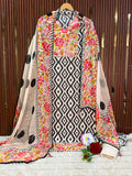 Monochrome Muslin Floral Designer Suit Set