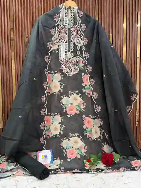 Floral Linen Cotton Cutwork Designer Kurta Set