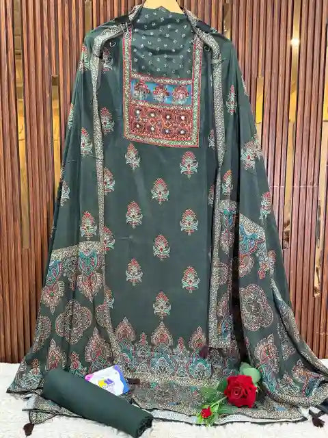 Premium Muslin Ajrakh Kalamkari Designer Suit Set
