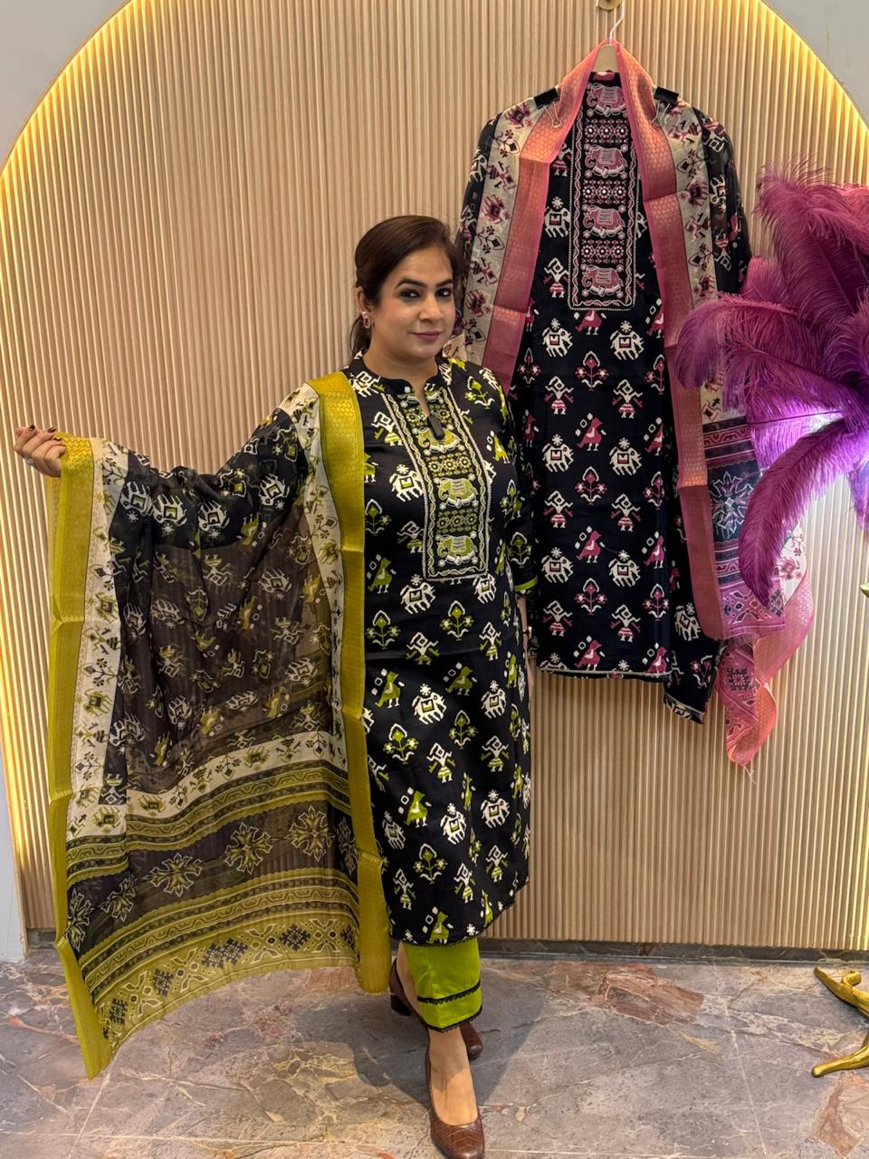 Premium Jam Cotton Patola Print Designer Suit Set