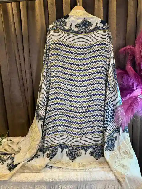 Dola Ajrakh × Banarasi luxurious Unstitched Suit Set