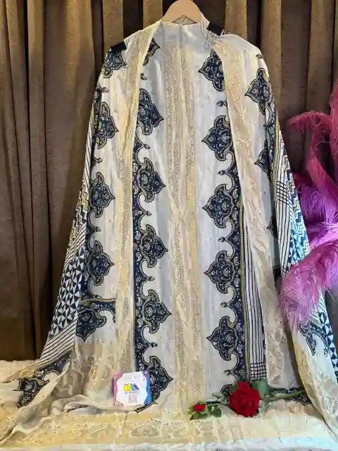 Dola Ajrakh × Banarasi luxurious Unstitched Suit Set