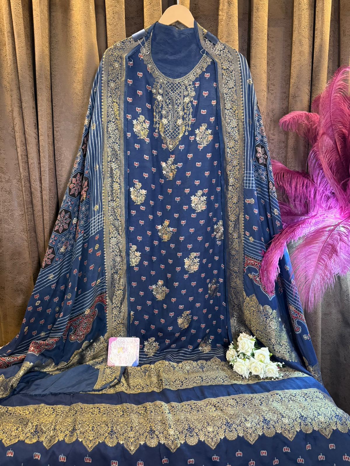 Dola Ajrakh × Banarasi 2-Piece Designer Suit Set