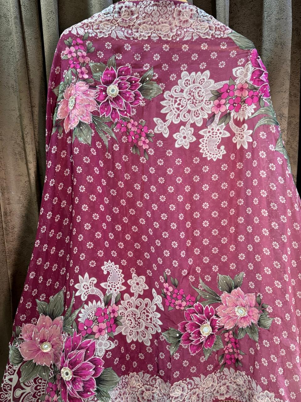 Premium Ombre Printed Organza Handwork Designer Suit Set
