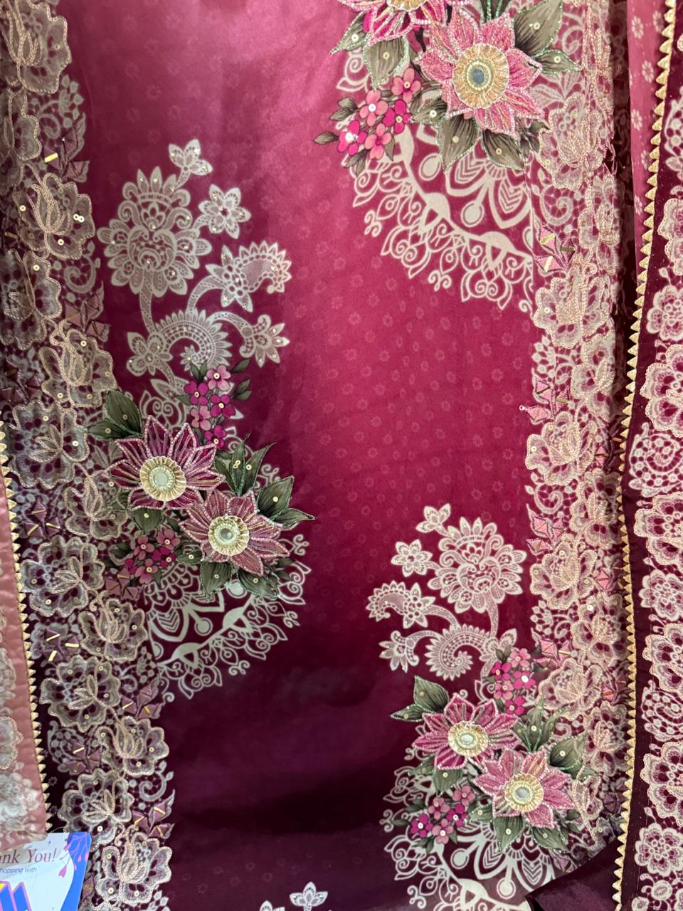 Premium Ombre Printed Organza Handwork Designer Suit Set