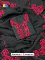 Black Beauty Pure Organza Floral Designer Suit Set