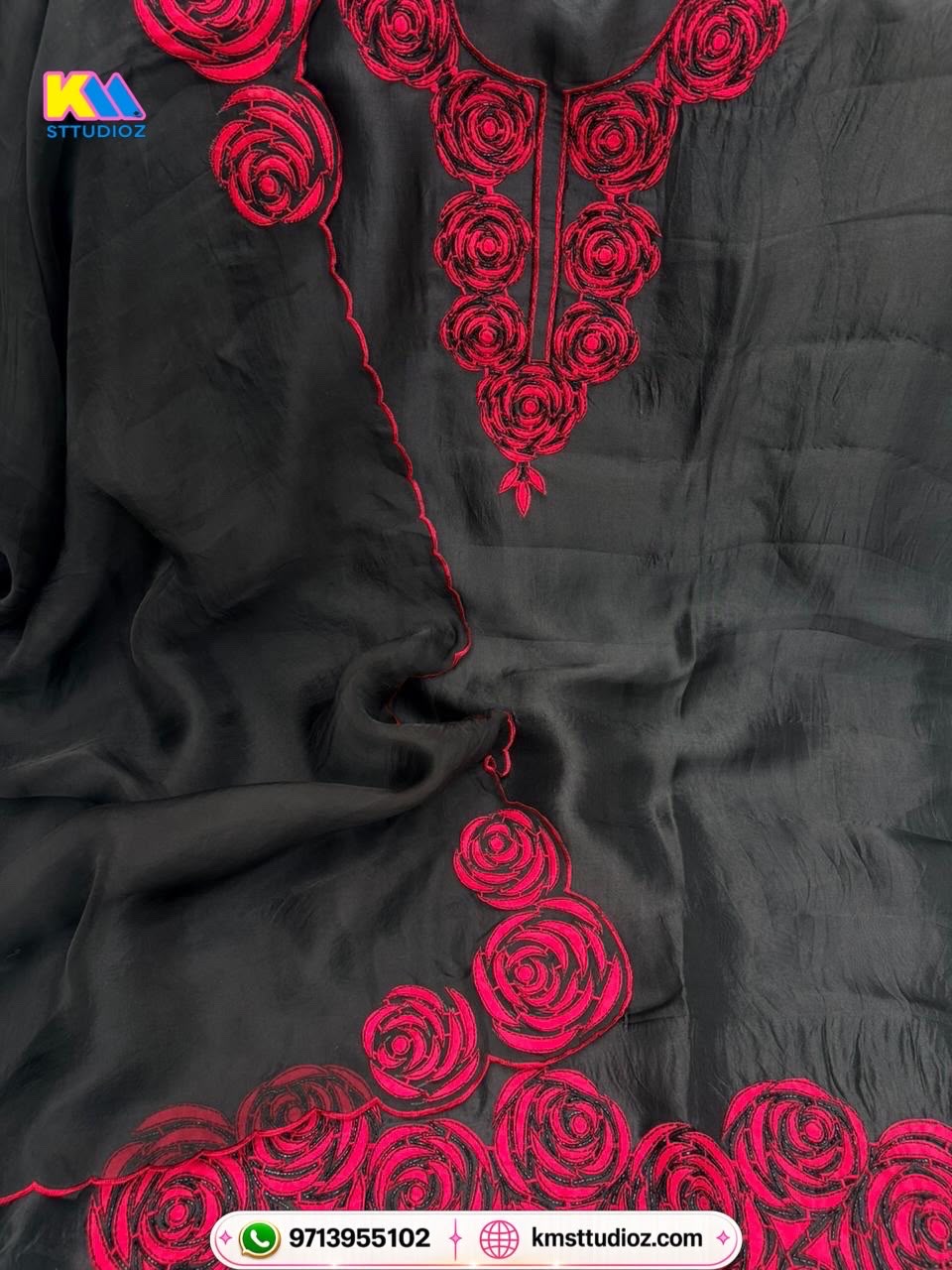 Black Beauty Pure Organza Floral Designer Suit Set