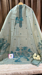 Peacock Jamdani Chanderi Silk Cotton Designer Suit Set