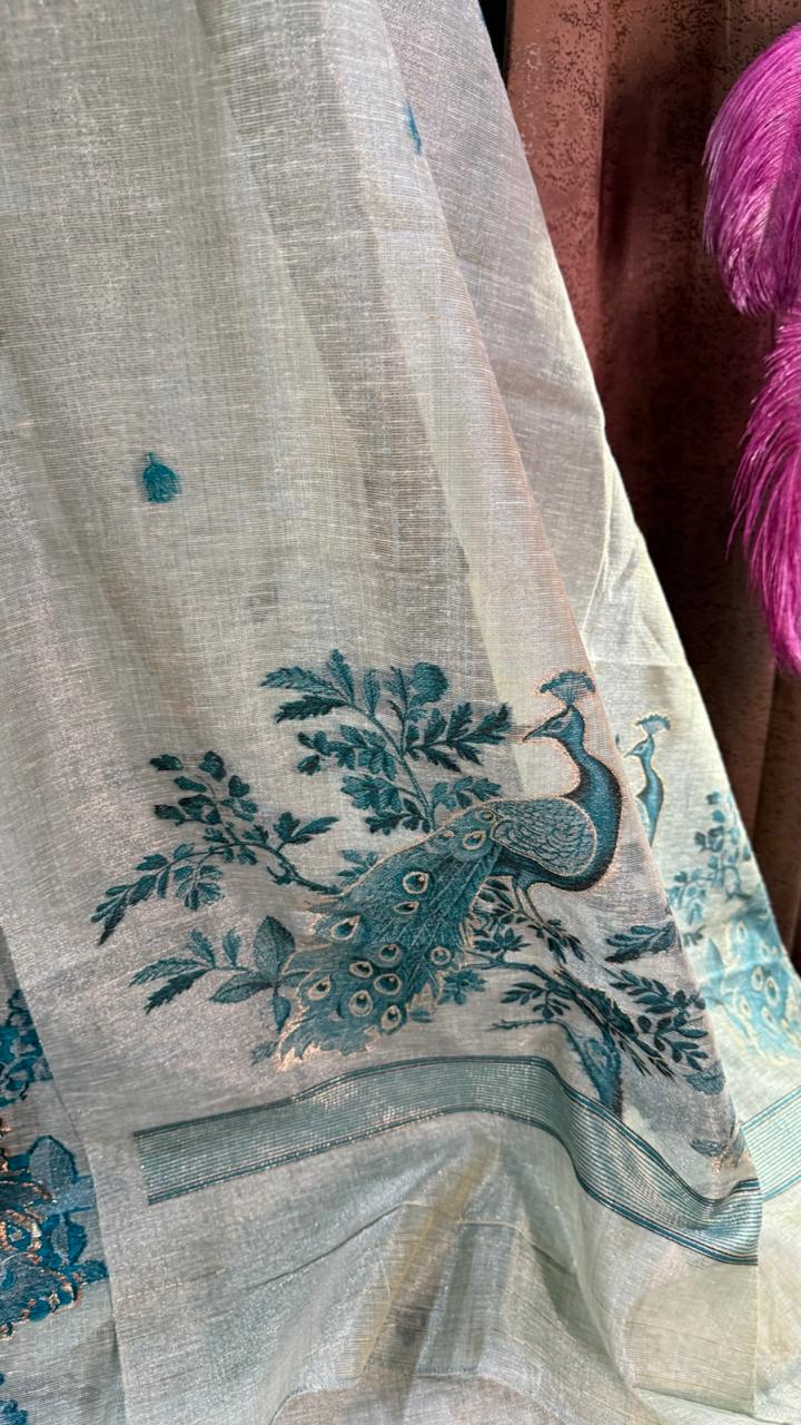 Peacock Jamdani Chanderi Silk Cotton Designer Suit Set