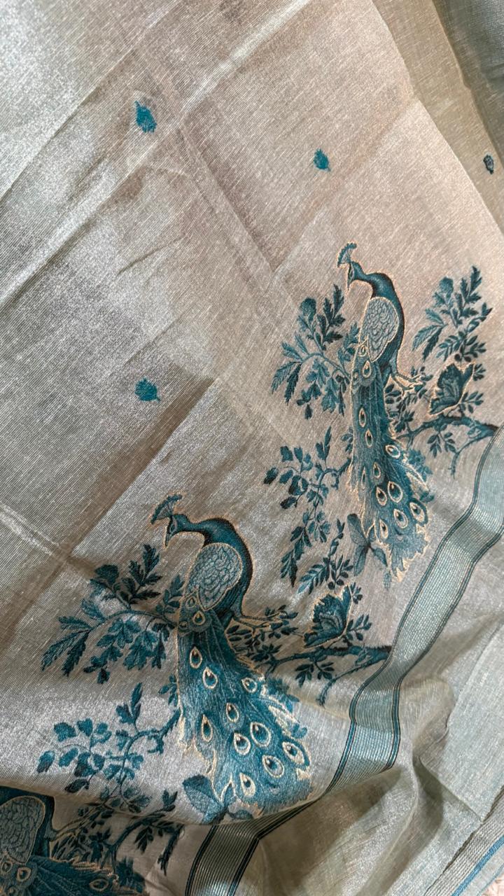 Peacock Jamdani Chanderi Silk Cotton Designer Suit Set