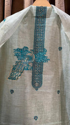 Peacock Jamdani Chanderi Silk Cotton Designer Suit Set