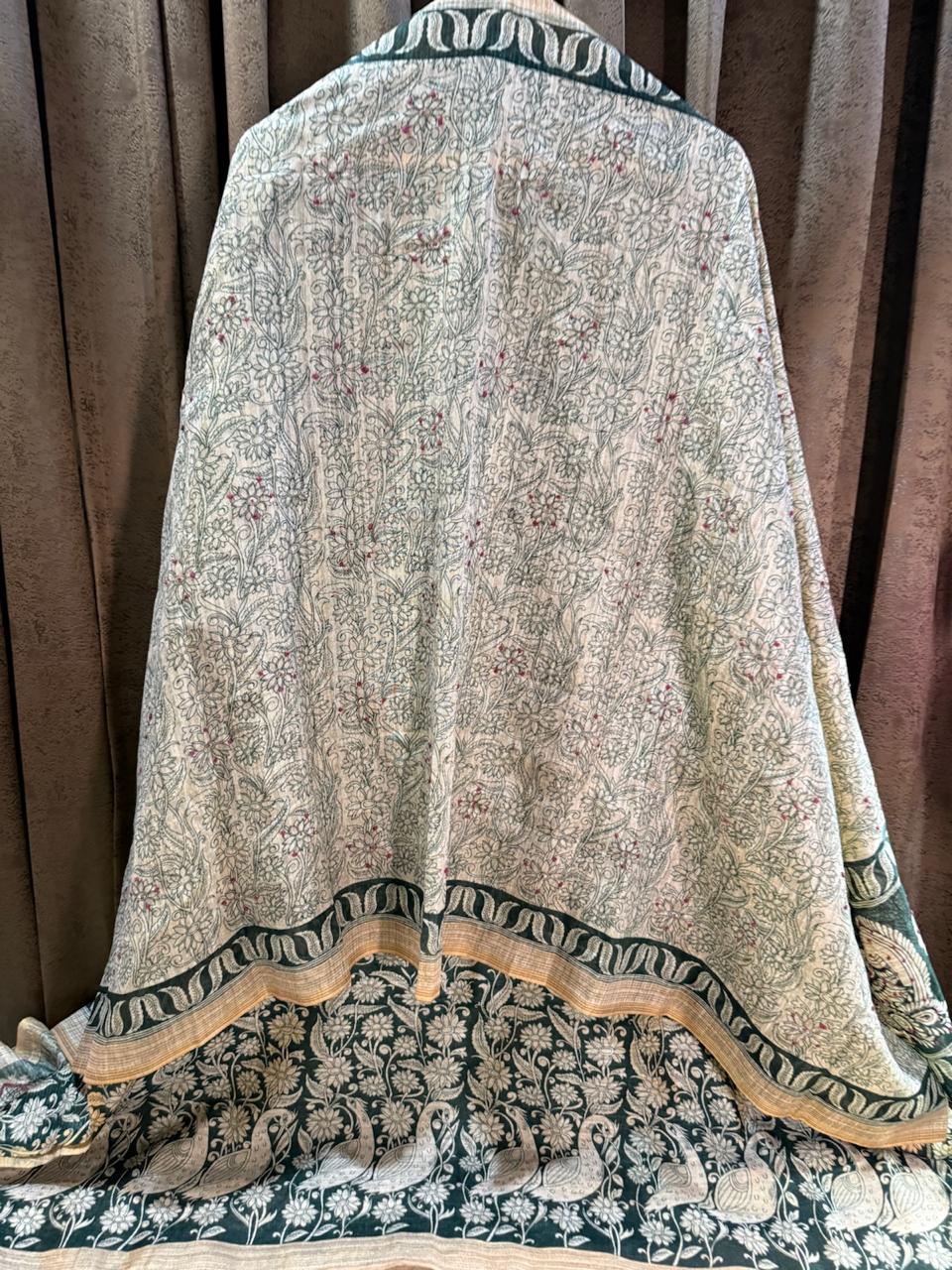 Pure Bhagalpuri Silk Floral Peacock Designer Suit Set