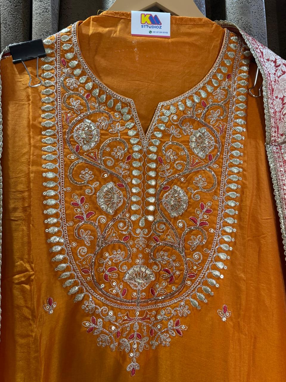 Classic Rust Dola Silk Gota Patti Designer Suit Set