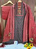 Jaipuri Cotton Ajrakh Thread Embroidery Designer Kurta Set
