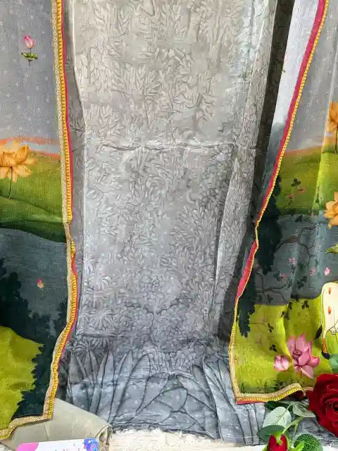 Pichwai Lotus & Cow Art-Inspired Pure Crepe Designer Suit Set
