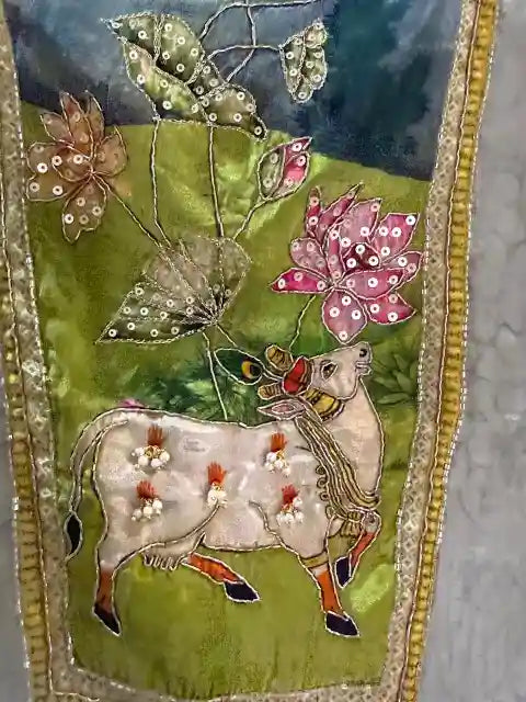Pichwai Lotus & Cow Art-Inspired Pure Crepe Designer Suit Set