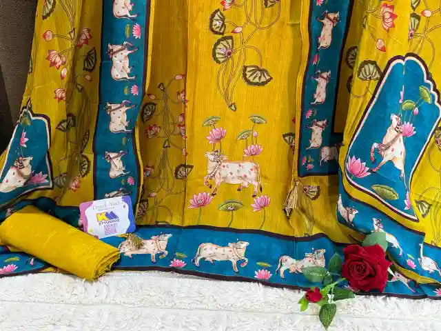 Pichwai Russian Silk Designer Suit Set