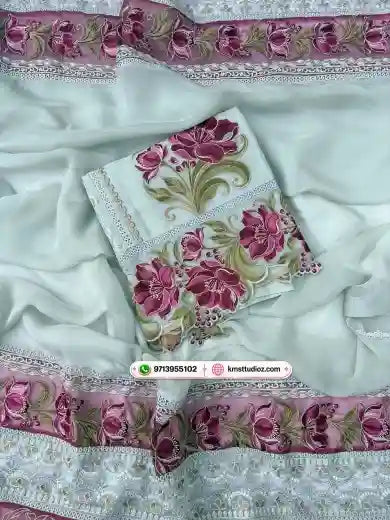 Pakistani Semi Organza Parsi Embroidered Suit Set