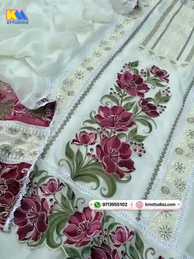 Pakistani Semi Organza Parsi Embroidered Suit Set