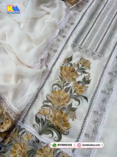 Pakistani Semi Organza Parsi Embroidered Suit Set