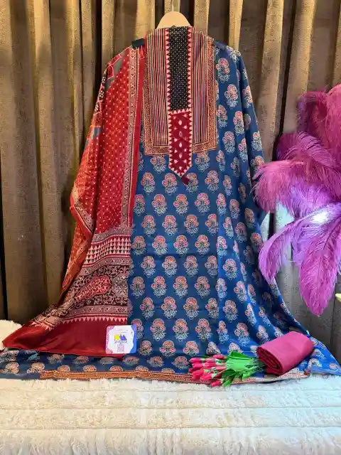 Premium Ajrakh Mashru Silk Heritage Suit Set