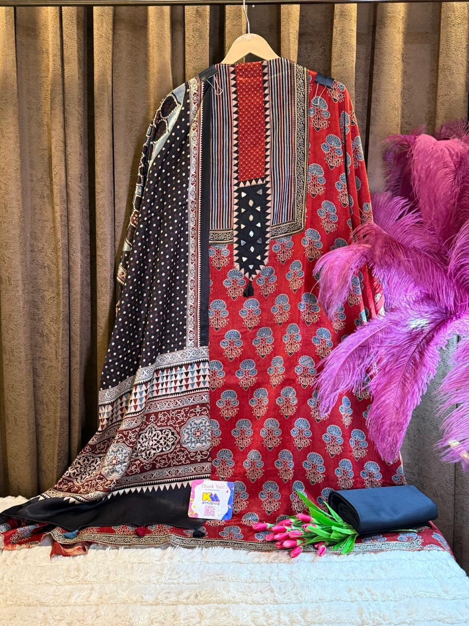Premium Ajrakh Mashru Silk Heritage Suit Set