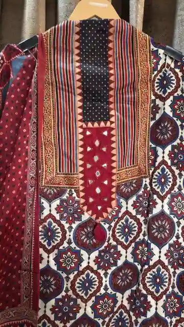 Product Title Ajrakh Mashru Silk Heritage Designer Suit Set